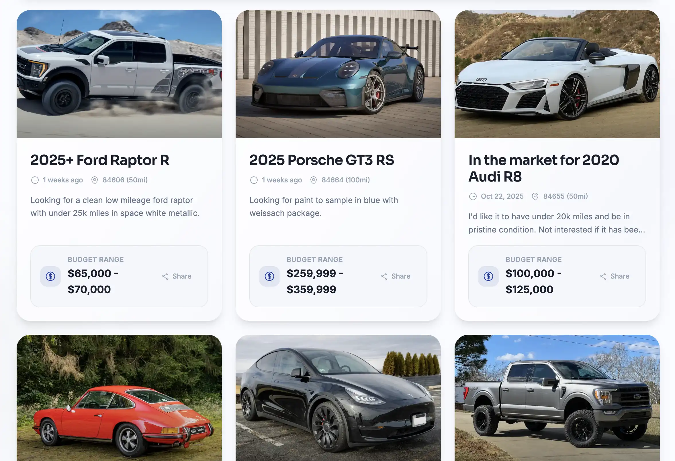 Seller dashboard showing active buyer requests
